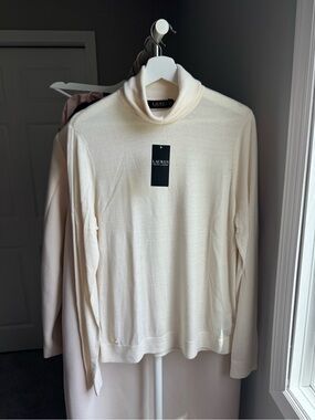 Lauren Ralph Lauren Women’s Cream Turtleneck Silk Sweater